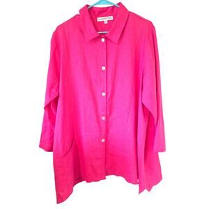Christopher Calvin Womens Linen Lagenlook Button Front Blouse Size XL Hot Pink